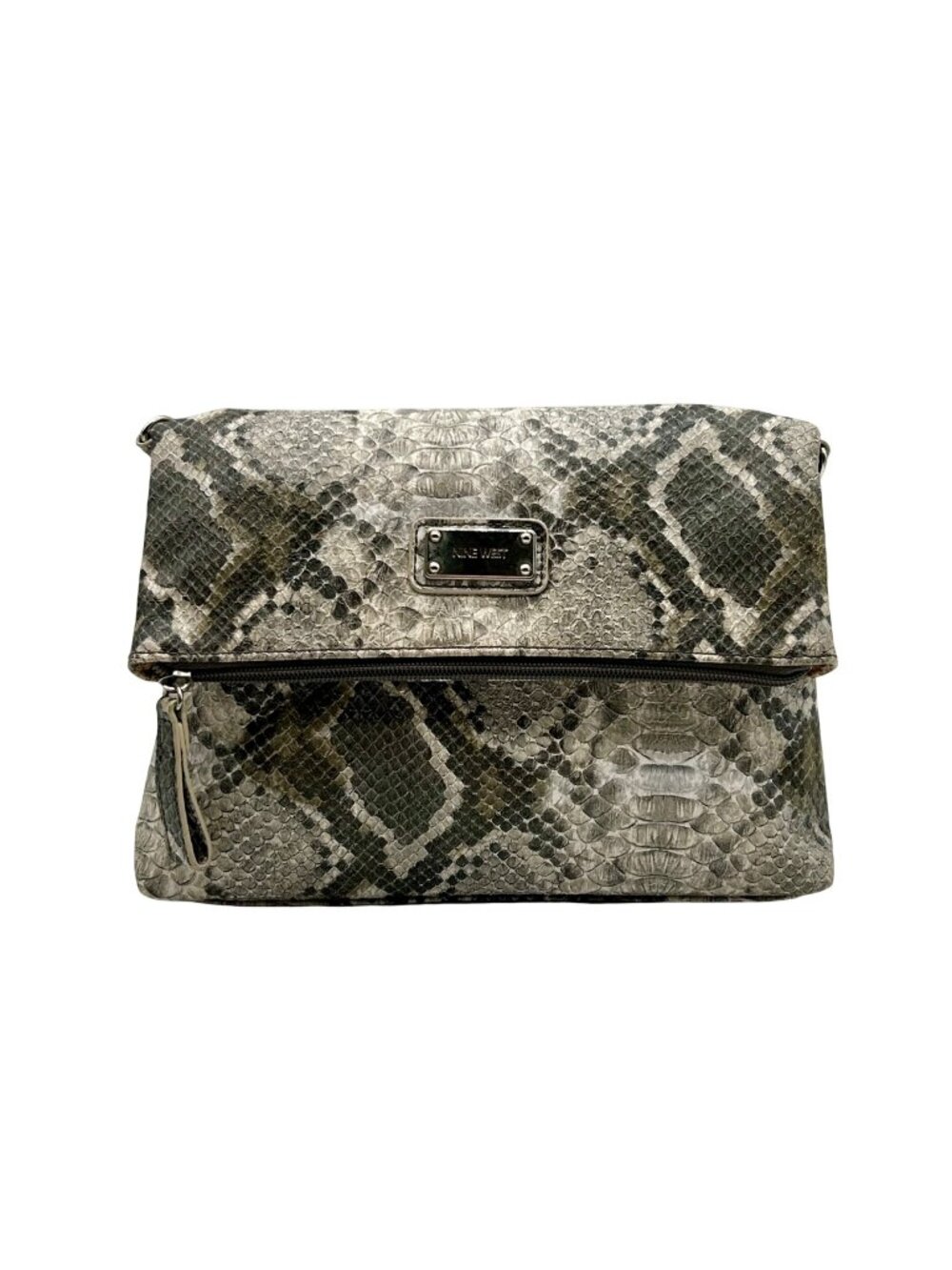 Nine West Gray Faux Snake-Embossed Leather Crossbody Bag